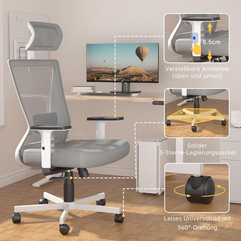 Dripex Bürostuhl, ergonomischer Schreibtischstuhl, Chefsessel mit breites Schaumstoffkissen, Nacken-