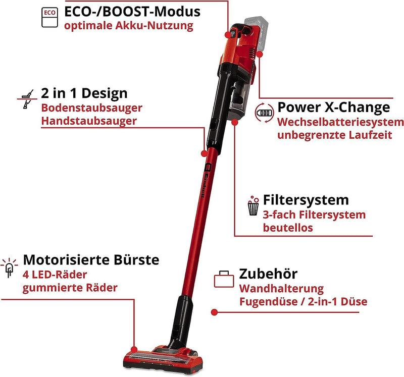 Einhell Akku-Stielstaubsauger TE-SV 18 Li-Solo Power X-Change (Li-Ion, 18V, beutelloser Akku-Staubsa