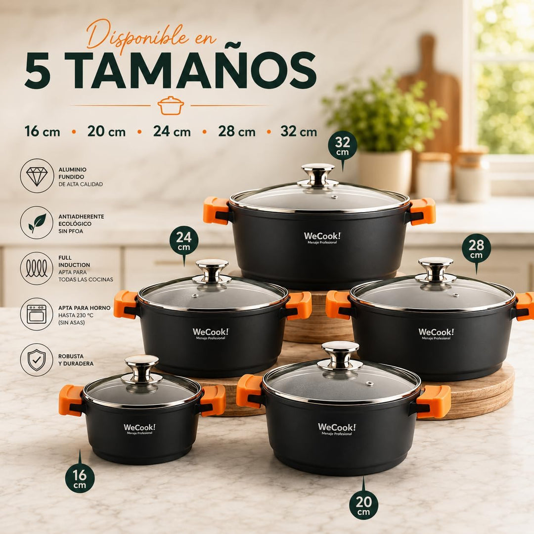 WECOOK! Ecochef Titan Hoher Kochtopf 16 cm Induktion mit Glasdeckel, Antihaftbeschichtung QUANTANIUM