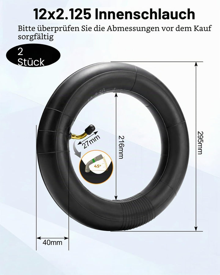 12 1/2 x 2 1/4 57-203 Kinderwagen Schlauch 12 Zoll Mit Winkelventil 45°, 2 Stück E Scooter Schlauch,
