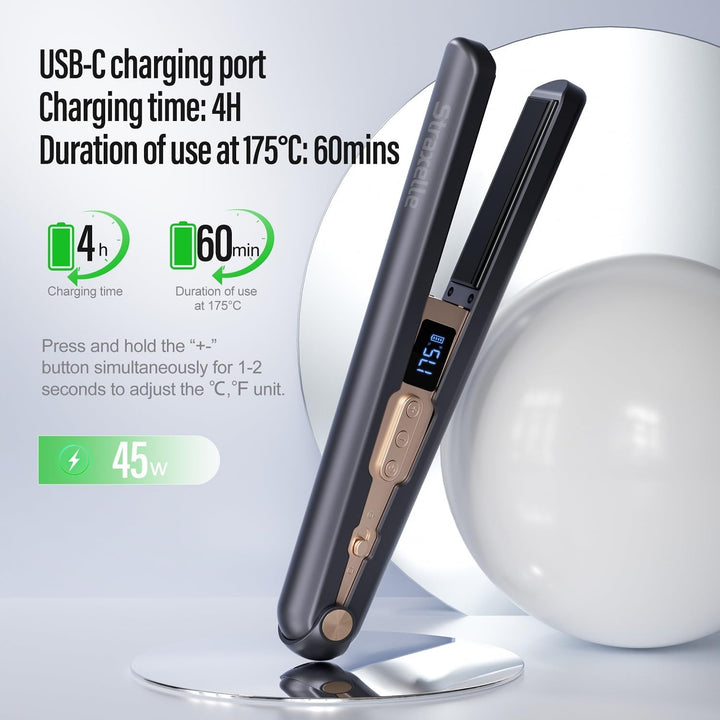 Glätteisen Kabellos und Lockenstab 2 in 1, 175°C-215°C Cordless Hair Straightener mit LED-Anzeige, H