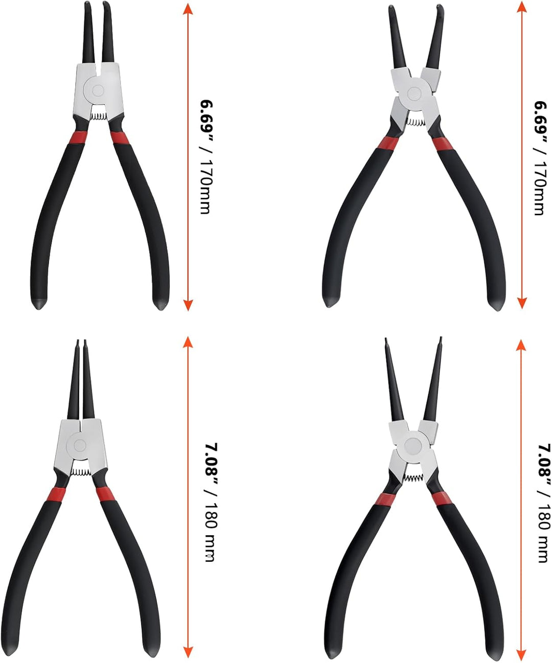 SINJEUN 8 Stück Sprengringzangen Set, Sprengringzange Gerade und Gebogen, Sicherungsringzange Set mi