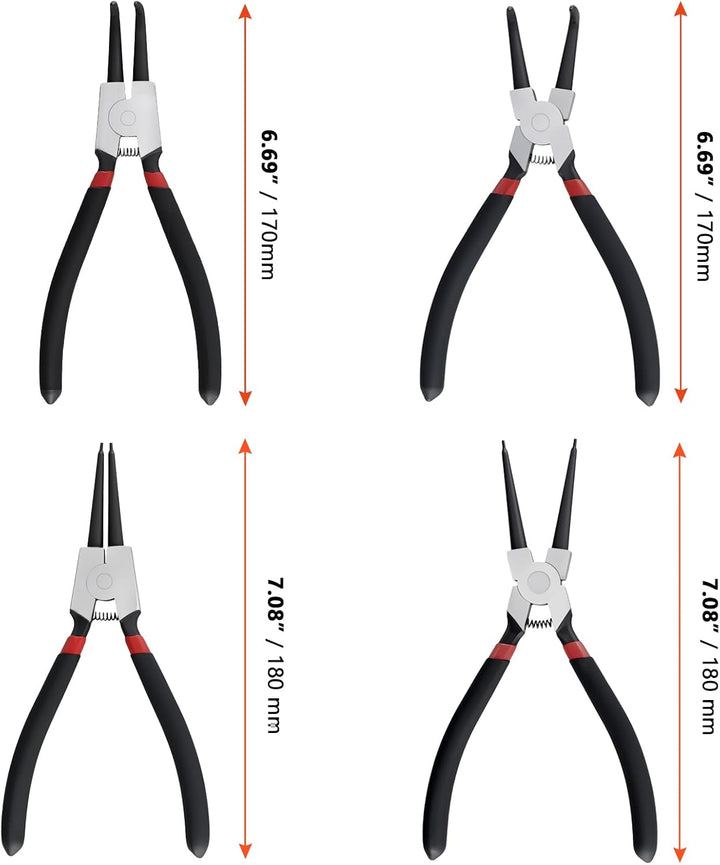 SINJEUN 8 Stück Sprengringzangen Set, Sprengringzange Gerade und Gebogen, Sicherungsringzange Set mi