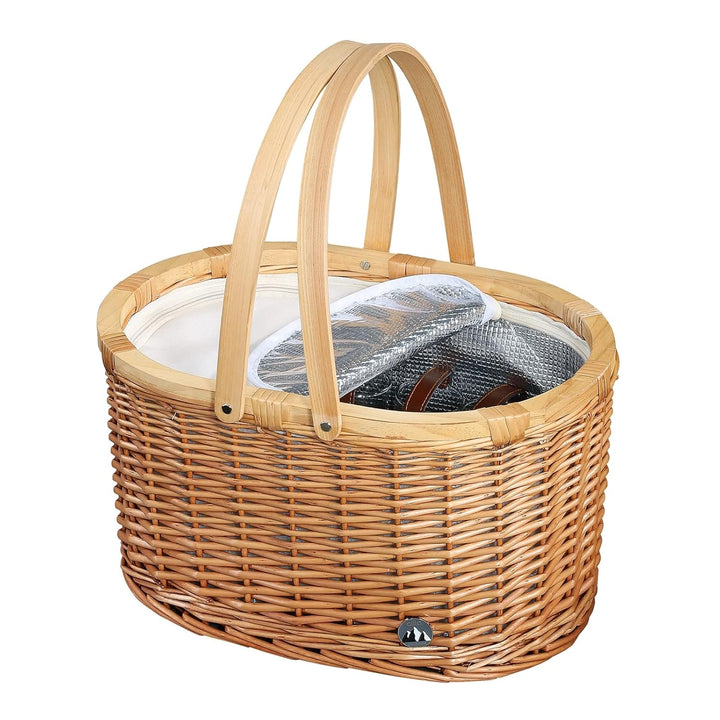 cilio Picknick-Korb Ancona, Für 4 Personen, Geflochtener Korb mit Deckel aus Kiefernholz, Picknickko