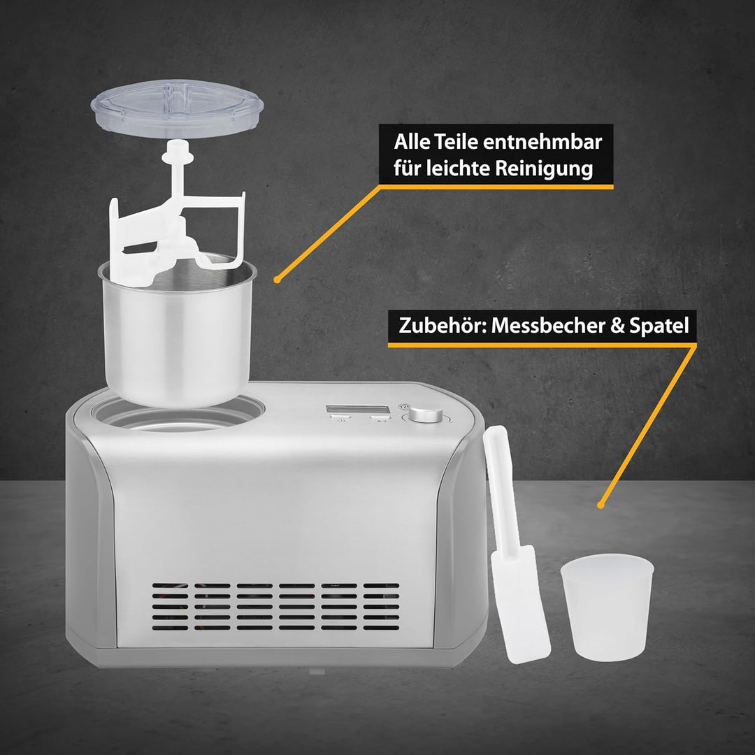 TZS First Austria Eismaschine mit Kompressor | Ice Cream Maker selbstkühlend mit entnehmbarem 1,2 Li
