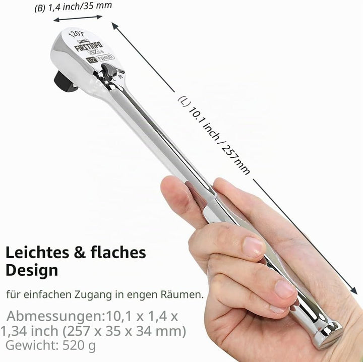 FIRSTINFO F32433D Ratsche 1/2″(12.7 mm) – versiegelter Kopf mit 120 Zähnen | kompakter umkehrbarer K