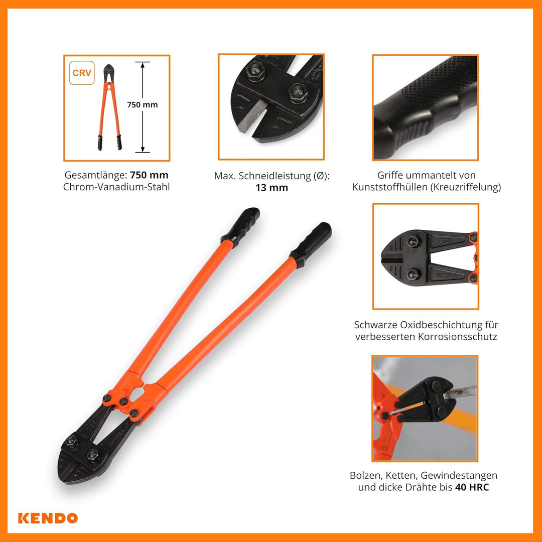 KENDO Bolzenschneider – Länge: 750 mm – Schneidleistung (Ø): Max. 13 mm – 40 HRC – Extra gehärtete S