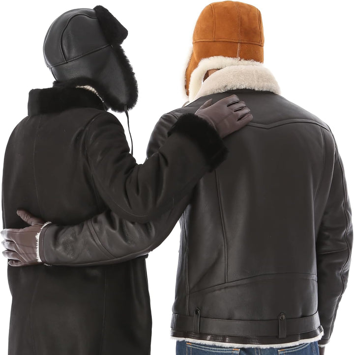 Unisex Fliegermütze aus Schafsleder, Russische Ushanka Trapper Winterfellmütze L cognac, L cognac
