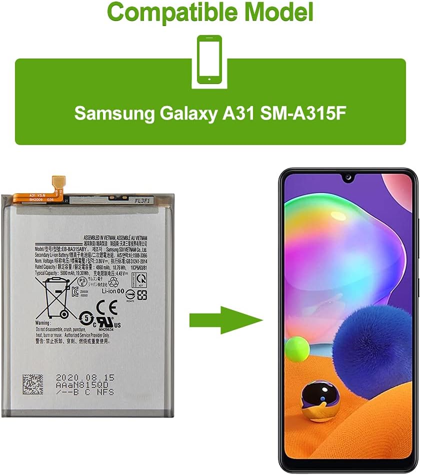 SwarKing Ersatz Akku Kompatibel mit Samsung Galaxy A31 SM-A315F, SM-A315F/DS, SM-A315G/DS, SM-A315G