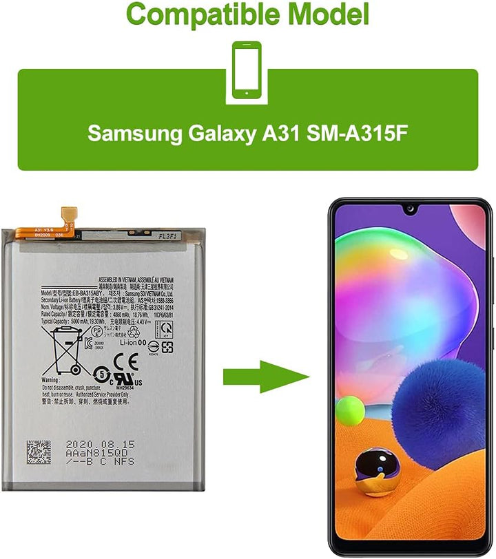 SwarKing Ersatz Akku Kompatibel mit Samsung Galaxy A31 SM-A315F, SM-A315F/DS, SM-A315G/DS, SM-A315G