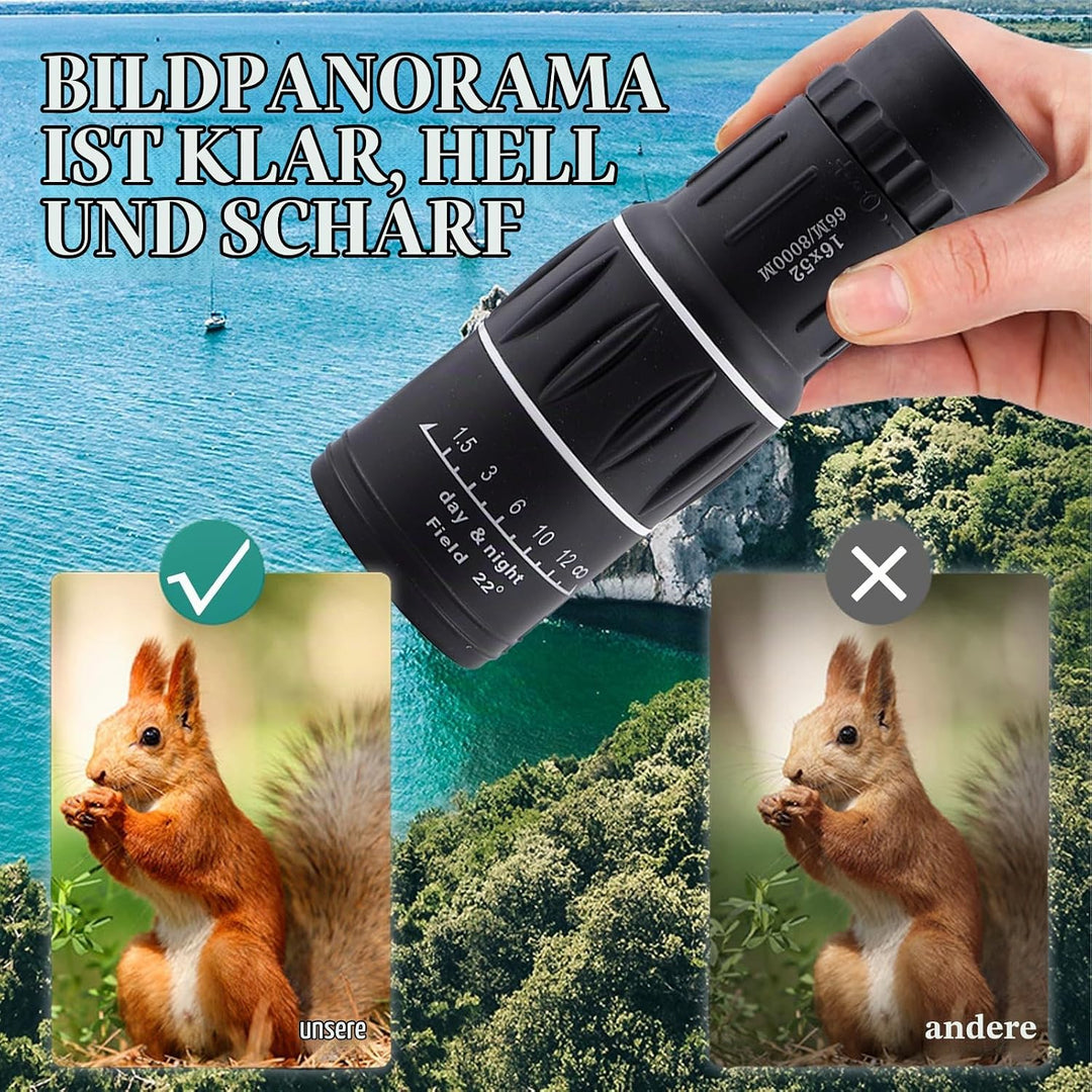 16X52 Monokular Teleskop, Monokulares Teleskop, Wasserdichtes Bak4 Prisma Dual Fokus Fernrohr Kompak