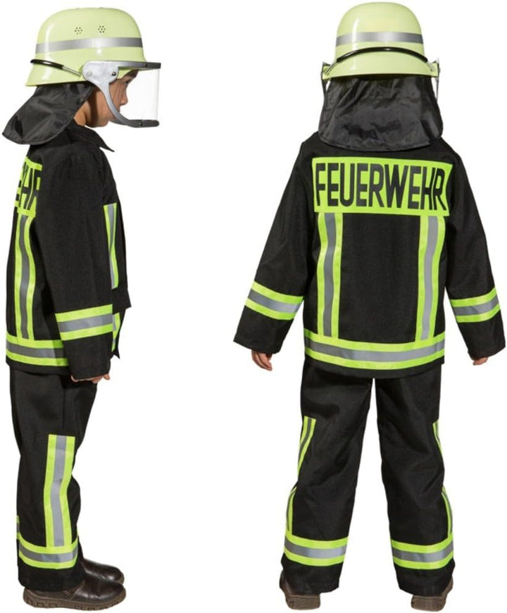 Kostüm Feuerwehr Junge Uniform Feuerwehrmann Anzug Fasching (116, Schwarz)
