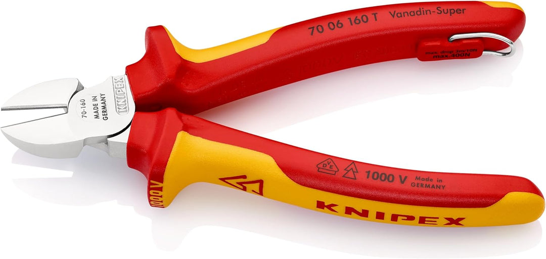 Knipex Seitenschneider verchromt, isoliert mit Mehrkomponenten-Hüllen, VDE-geprüft; mit Befestigungs