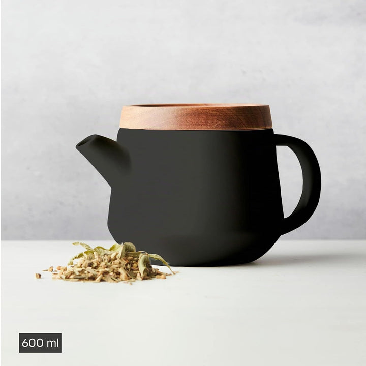 Point-Virgule Teekanne mit Siebeinsatz aus Edelstahl für pures Aroma, schwarz, 600ml, Schwarz