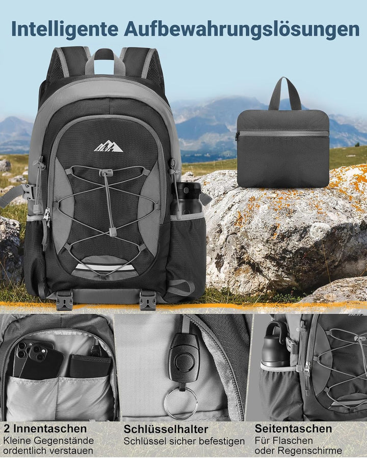 32L Ultraleicht Faltbarer Rucksack: Damen & Herren Leichter Wanderrucksack Faltrucksack Reiserucksac
