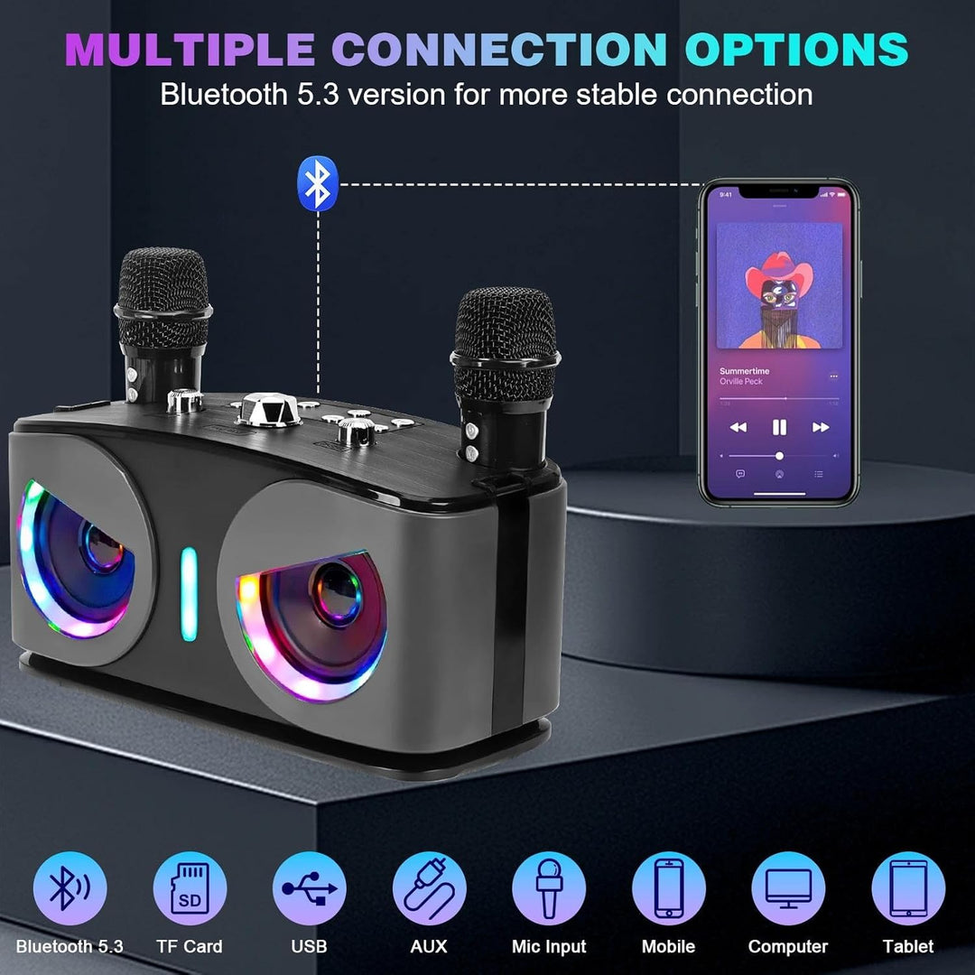【26 Neu】 Tragbarer Karaoke Maschine, Karaoke mit 5.3 Bluetooth Lautsprecher und 2 kabellosen Mikrofo