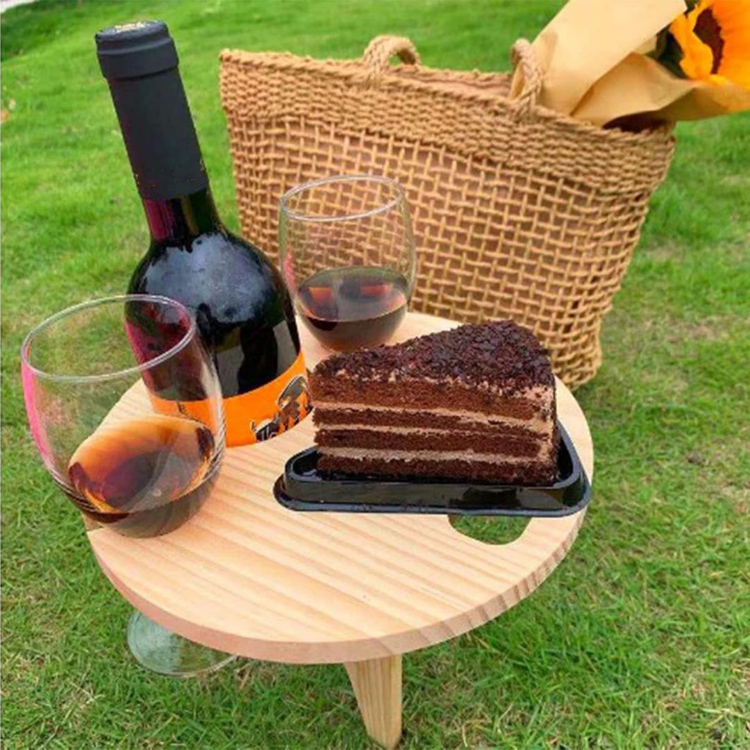 Topyond Tragbarer Klappbarer Weintisch – Outdoor, Garten, Rasen, Picknick, Tragbares Weinregal, Holz