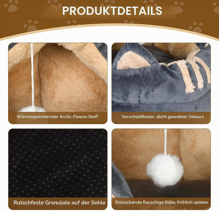 Katzenhöhle Katzen, Katzenbetten für den Innenbereich mit hängendem Spielzeug, Plüsch Haustier Katze