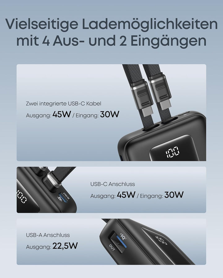 Anker Zolo Powerbank (2025 Upgrade), 45W Schnellladung, 20000mAh Akku-Pack, Zwei integrierte USB-C K