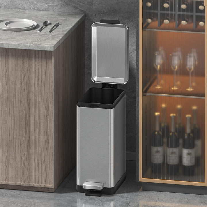 Mbillion Mülleimer Bad 10 Liter schlankes Design Tritt-Mülleimer mit starkem Pedal, rechteckiger Ede