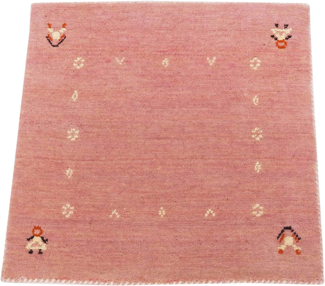 RUG PRINCE Wollteppich Gabbeh Muti 60x60 Handgewebt Quadratisch Rosa Einfarbig Handarbeit 60x60 cm R