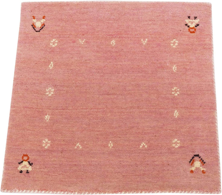RUG PRINCE Wollteppich Gabbeh Muti 60x60 Handgewebt Quadratisch Rosa Einfarbig Handarbeit 60x60 cm R