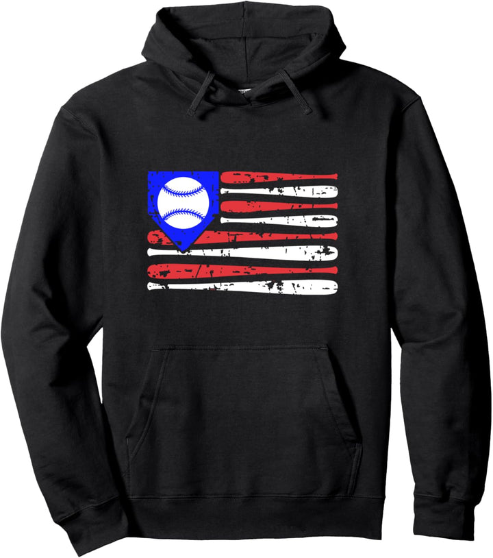 Baseball American Flag USA / Fledermäuse, Ball Home Plate Pullover Hoodie