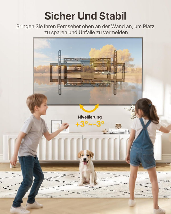 monTEK Vollbewegliche TV Wandhalterung für 37–90 Zoll Fernseher bis 75 kg, Wandhalterung Fernseher m