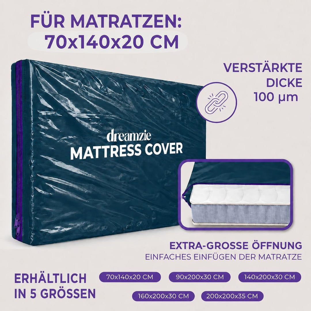 Dreamzie Matratzenhülle 70x140 cm 2er Set (Dicke 20cm) Blickdicht aus Kunststoff, reissfestes Materi