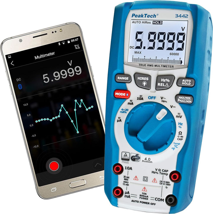 PeakTech P 3442 True RMS Digital Multimeter für Elektriker mit 60000 Counts & 4.0 Bluetooth & P 6227