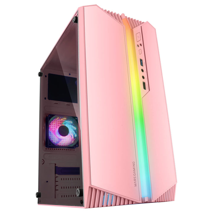 Mars Gaming MC-S1 Rosa, Kompaktes Micro-ATX Gaming PC Gehäuse, ARGB Beleuchtung 12 Modi, FRGB Lüfter