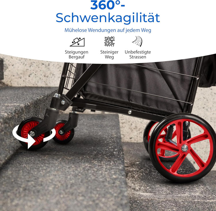 SereneLife Einkaufstrolley, Einkaufswagen, Shopping Trolley Klappbar mit 50L Kapazität, Einkaugstasc