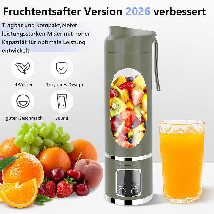 EasySpeed Tragbarer Mixer Smoothie Maker, 500ml Persönlicher Mini Entsafter Auslaufsicherem Deckel &