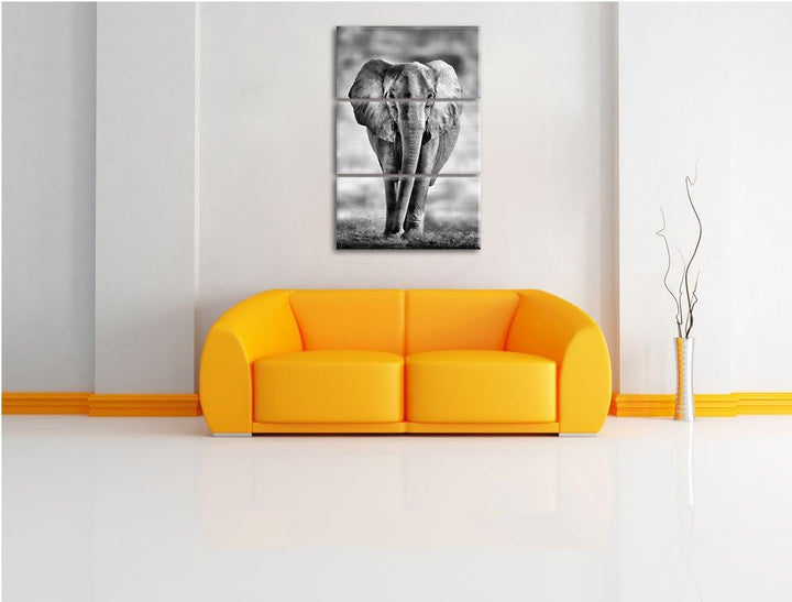 Pixxprint Elefant in Savanne als Leinwandbild/Grösse: 3 Teilig (120x80) cm/Wandbild/Kunstdruck/ferti