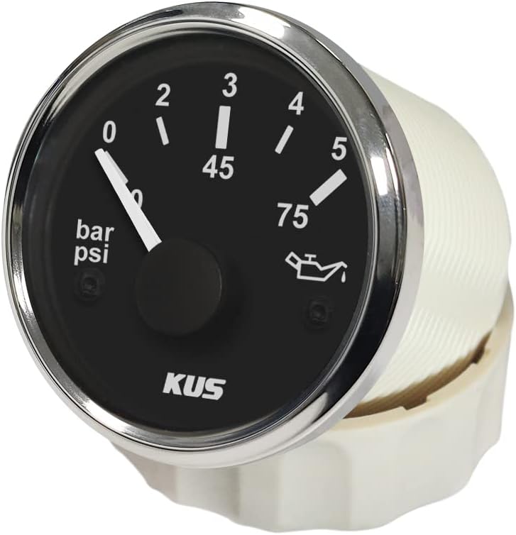 KUS Öltreibstoff Manometer Meter 0-5Bar 0-75PSI Mit Hintergrundbeleuchtung 12V/ 24V 52MM (2") (Schwa