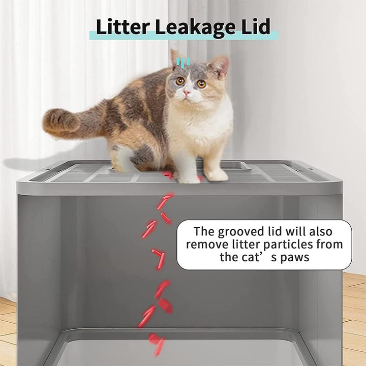 Katzenklo, Katzentoilette mit Deckel, Katzenklo inklusive Schaufel, ausziehbares Tablett, 2 Öffnunge