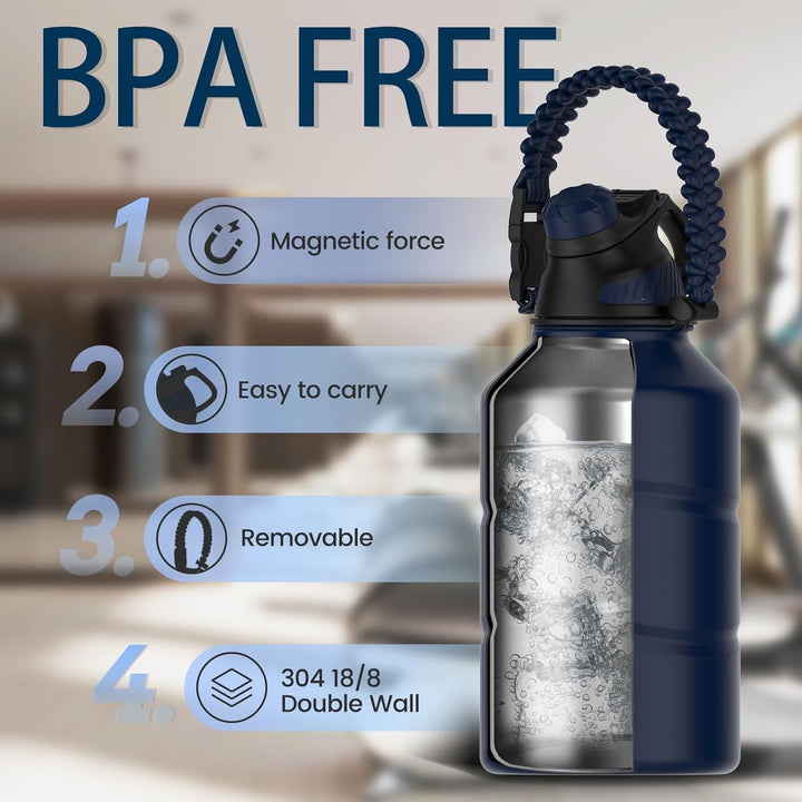 Fjbottle Edelstahl Trinkflasche Sport mit Magnetischem Deckel 1900ml, BPA-Frei Auslaufsichere Wasser