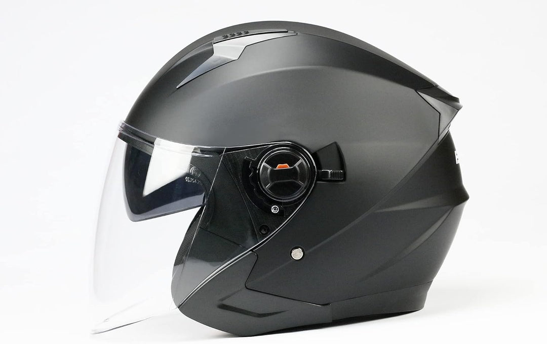 BNO Jet9 Jethelm Helm Motorradhelm mit Langvisier+ Sonnenvisier Matt Schwarz Grösse (S-XL), S