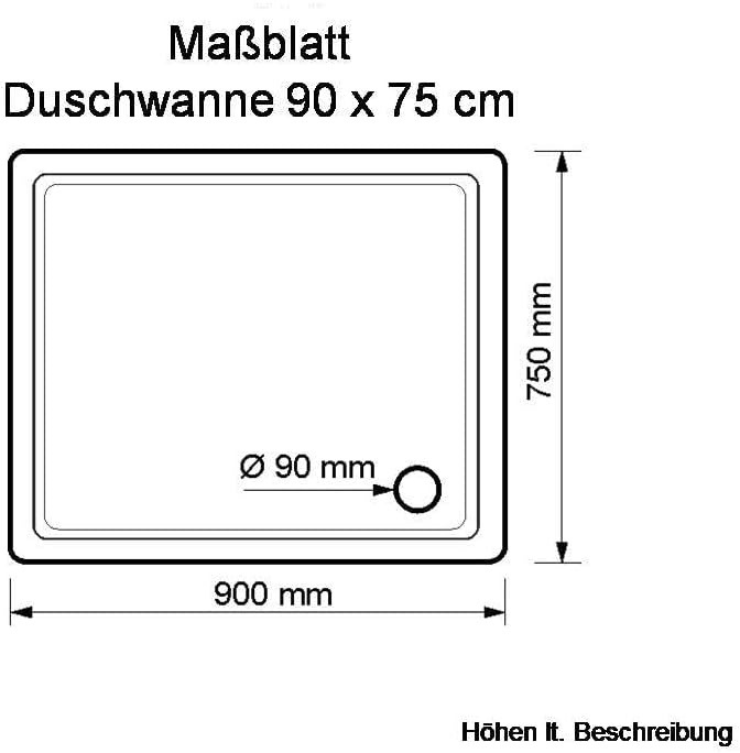 KOMPLETT-PAKET: Duschwanne 90 x 75 cm superflach 2,5 cm weiss Dusche mit GERADER UNTERSEITE Acryl +