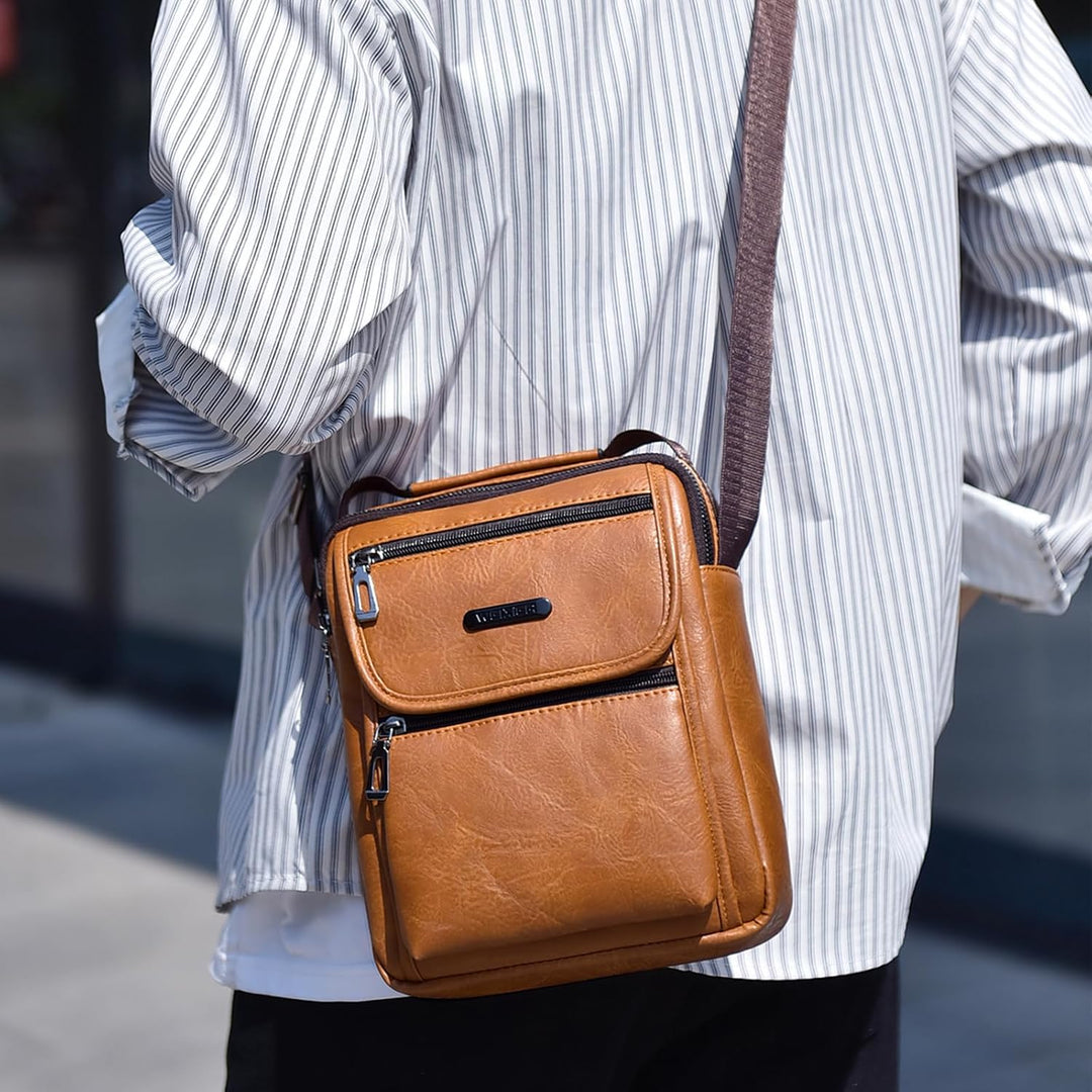 Umhängetasche Herren Leder Vintage Shoulder Bag Crossbody Business Schulranzen Tasche Handtaschen fü