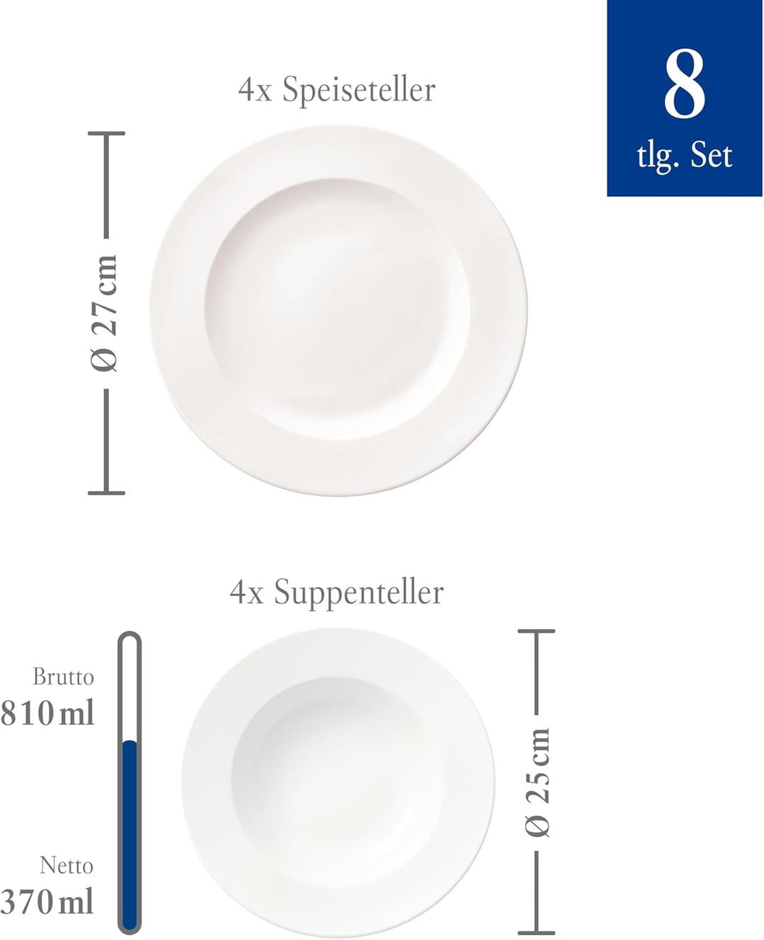 Villeroy und Boch - For Me Dinner-Set, 8 tlg., das Allround-Talent, Premium Porzellan, spülmaschinen
