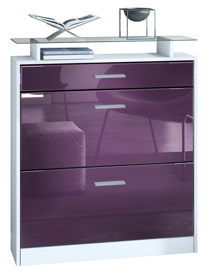 Vladon Schuhschrank Loret 89 x 104 x 23 cm Schuhkipper für 16 Paar Schuhe mit 1 Schublade, 1 Glasabl