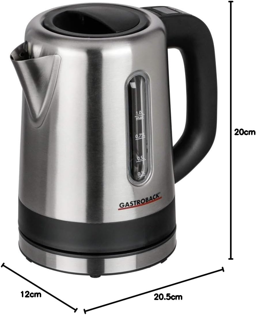 GASTROBACK #42435 Design Wasserkocher Mini, 1 Liter Edelstahl-Behälter mit Füllstandsanzeige, beleuc