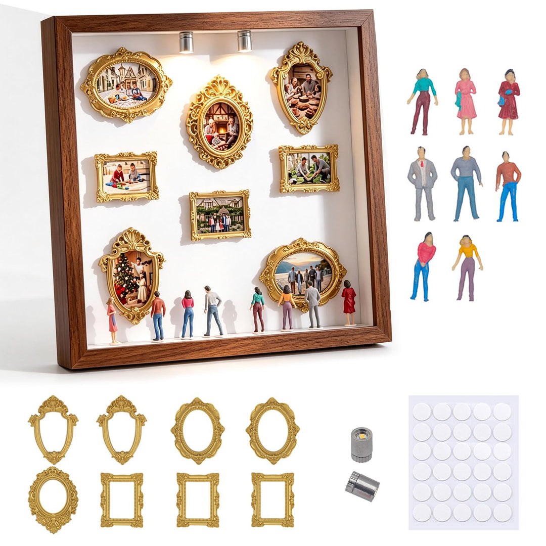 DIY Mini Museum Silhouette Box Kit,8 Frames,8 Figures, 2 Lights,1Klebeband