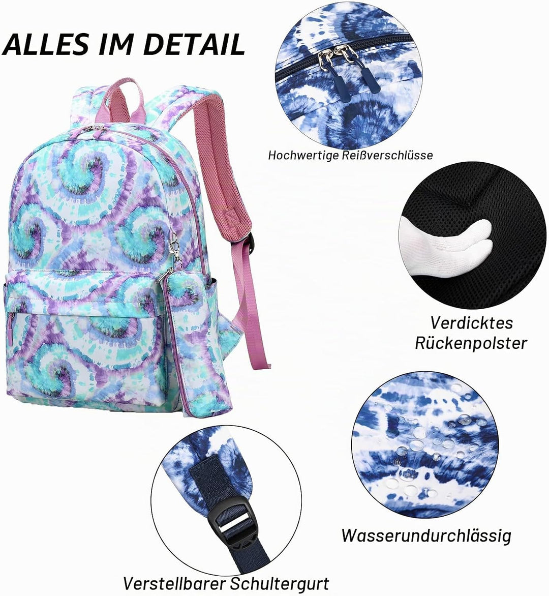 ZHIERNA Schulrucksack Mädchen Teenager Tie Dye Schule Rucksack Schulranzen Kinder Schultasche mit Lu