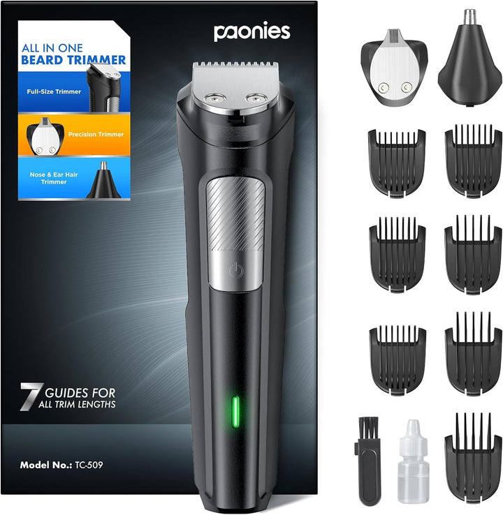 Barttrimmer Herren Haarschneidemaschine, All-in-1 Bartschneider Nasenhaartrimmer Kabellos, USB Wiede
