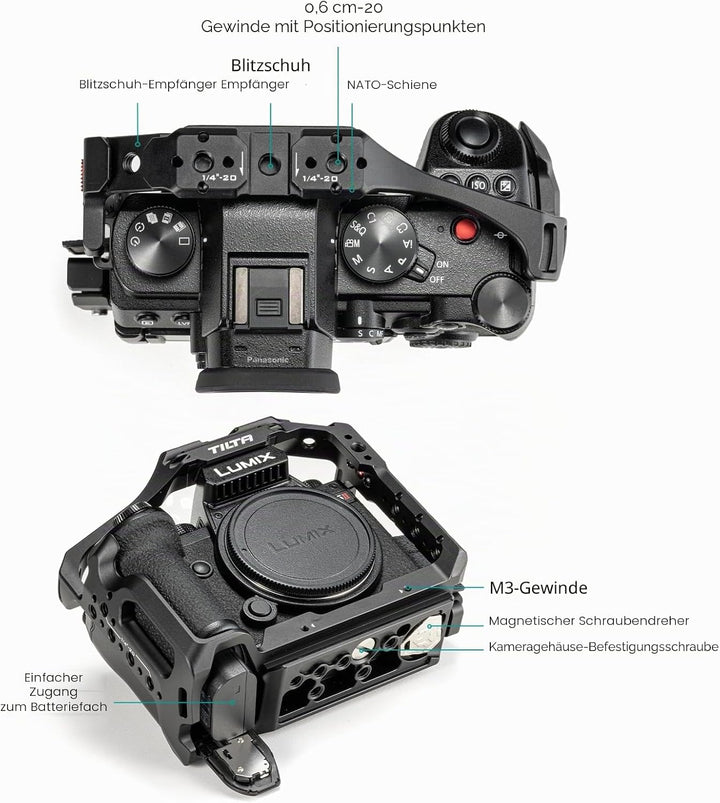Tilta Full Camera Cage Kompatibel mit Lumix S5 II/S5 IIX/G9 II mit HDMI USB-C Kabelklemme - Schwarz