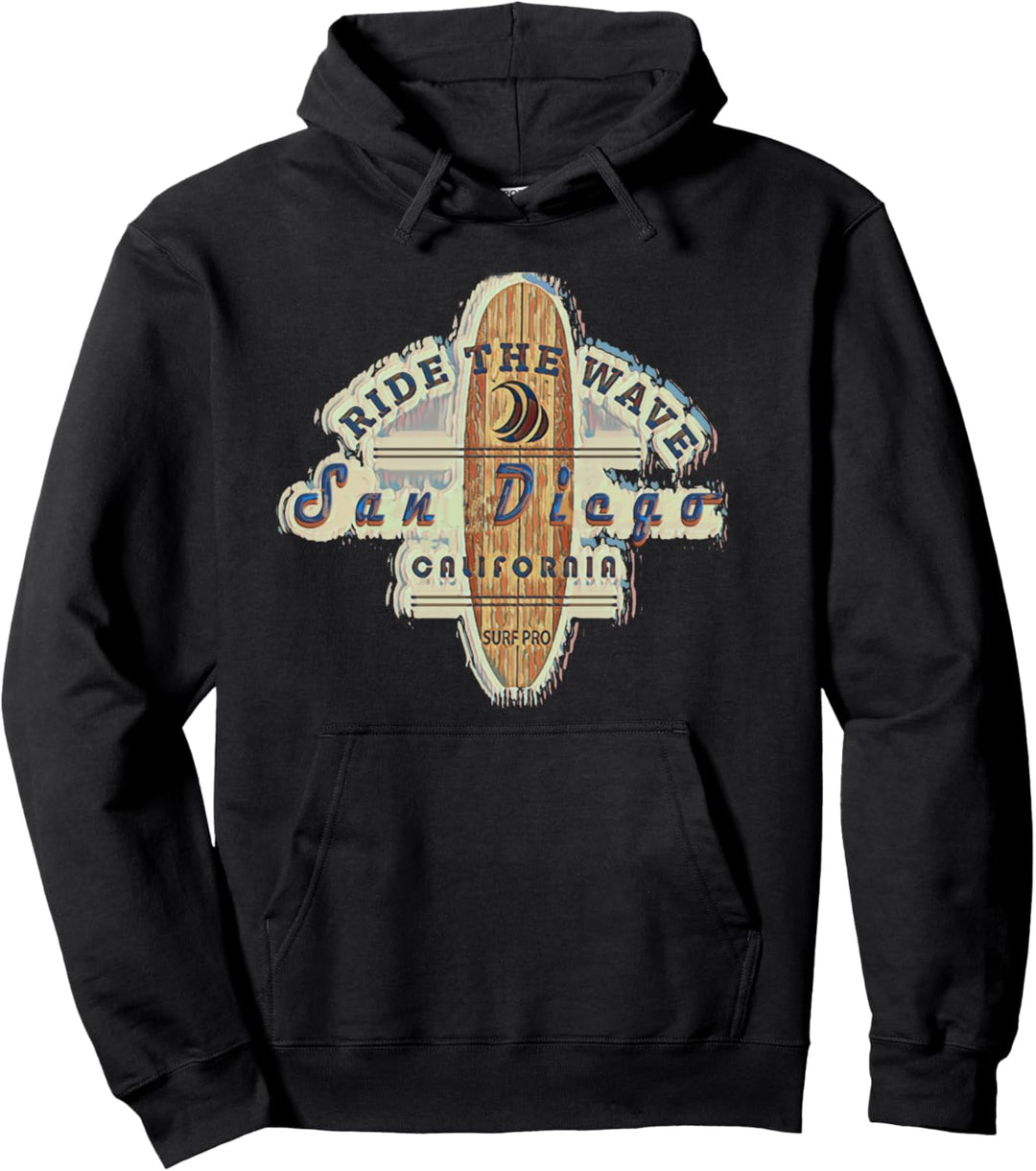 San Diego California Distressed Vintage Surfen Surfbrett Pullover Hoodie
