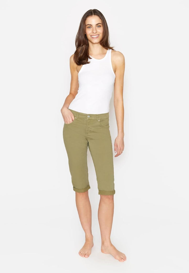 ANGELS Slim Fit Jeans 5-Pocket-Hose Capri TU mit Label-Applikationen 34 Khaki, 34 Khaki