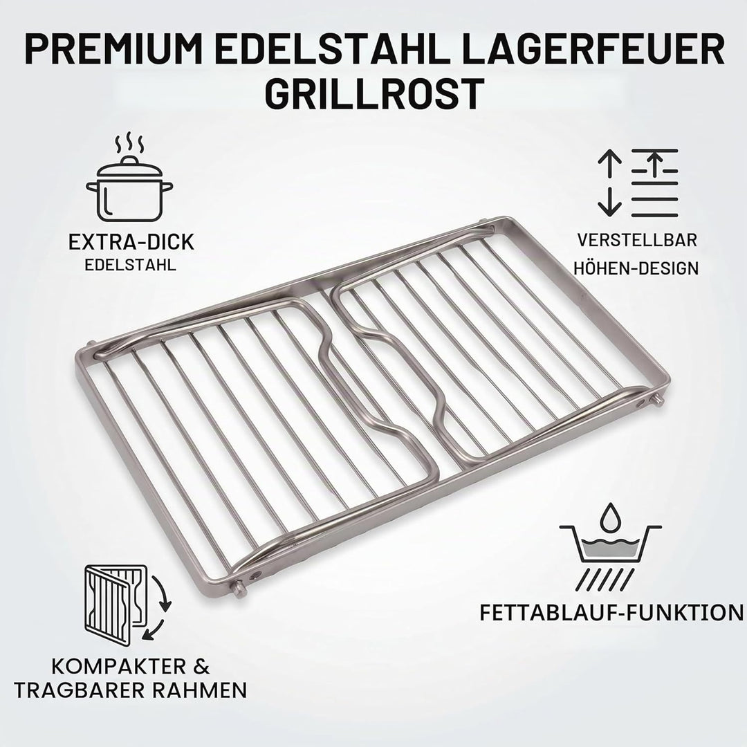 Klappbarer Campingrost aus Edelstahl mit Einstellbarer Höhe, Dickere Lagerfeuer-Grillroste, Abtropfe